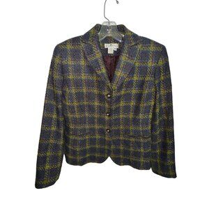 Vintage Mariposa Womens Blazer Suit Jacket‎ Size 8 Plaid Navy Blue Green Classic